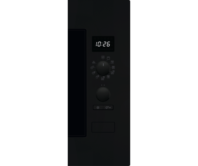 AEG OS5CM34MB inbouw magnetron combi interieur zijaanzicht met grillrooster boven glazen draaiplateau en geperforeerde achterwand