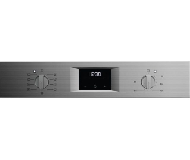 AEG OU5AB20CM bedieningspaneel detailaanzicht met functiesymbolen, digitaal display en temperatuurknop tot 250 graden