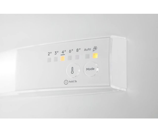 Bedieningspaneel TC6LS181ES met temperatuurkeuze 2°-8° en Auto, Mode knop en hold 3s instructie