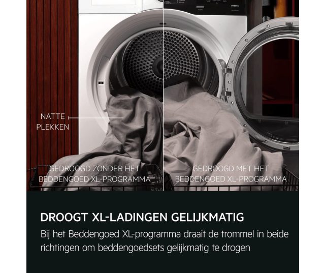 Vergelijking geopende deur twee kanten trommel Beddengoed XL-programma grijze en witte stof