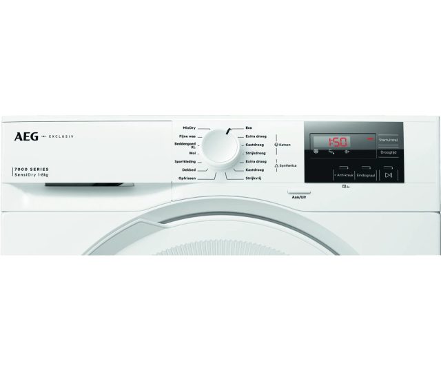 AEG TR72AACHEN SensiDry condensdroger bovenaanzicht met bedieningspaneel en functielabels
