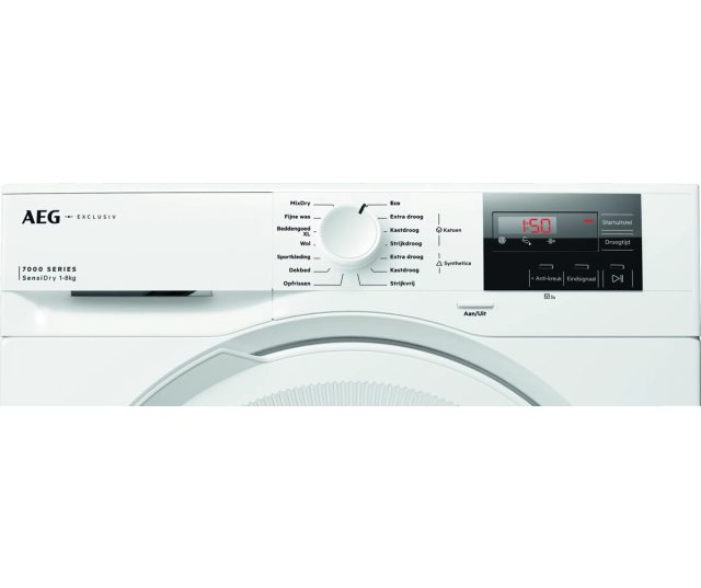 AEG TR72AACHEN SensiDry condensdroger bovenaanzicht detail met draaideur en bediening