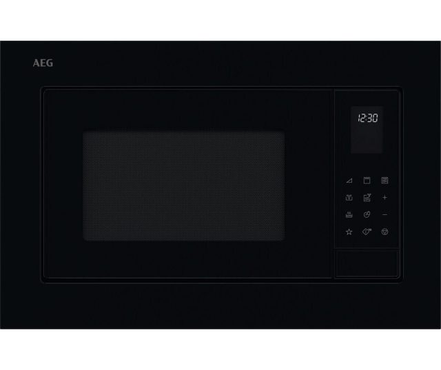 AEG TS5CM25TB inbouw combi-magnetron, vooraanzicht op donkere achtergrond met duidelijk zichtbaar glazen deurvenster
