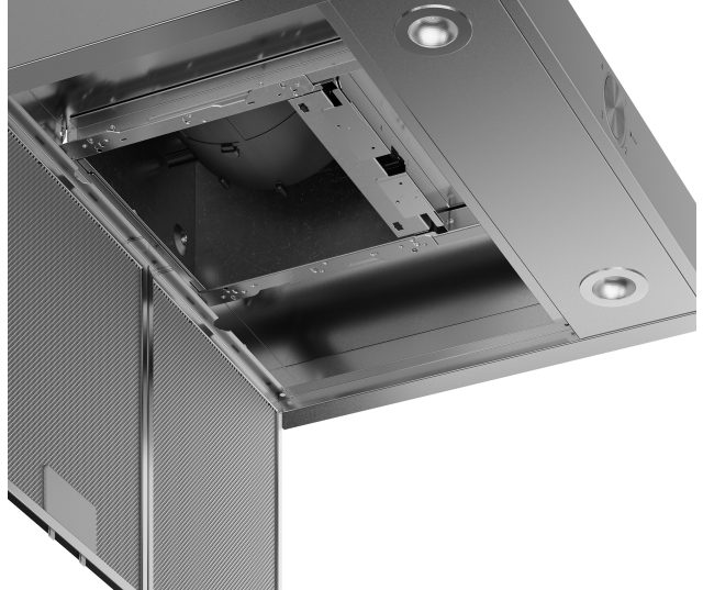 ATAG WS60211JM afzuigkap interieur opengeklapt met verwijderde mesh-filters zichtbaar