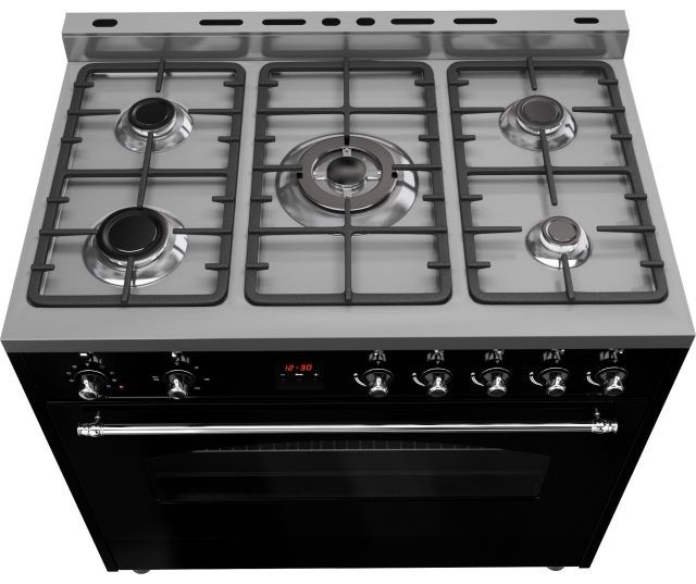 De SCR900DFT is een 5-pits gas fornuis met wokbrander in het midden