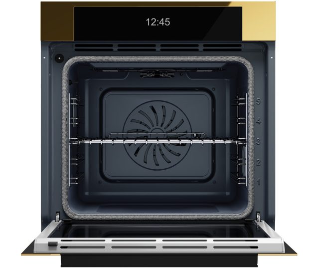 Bertazzoni FMOD6117PTG3 compacte oven geopende deur met zicht op interieur, verwarmingselement en rooster