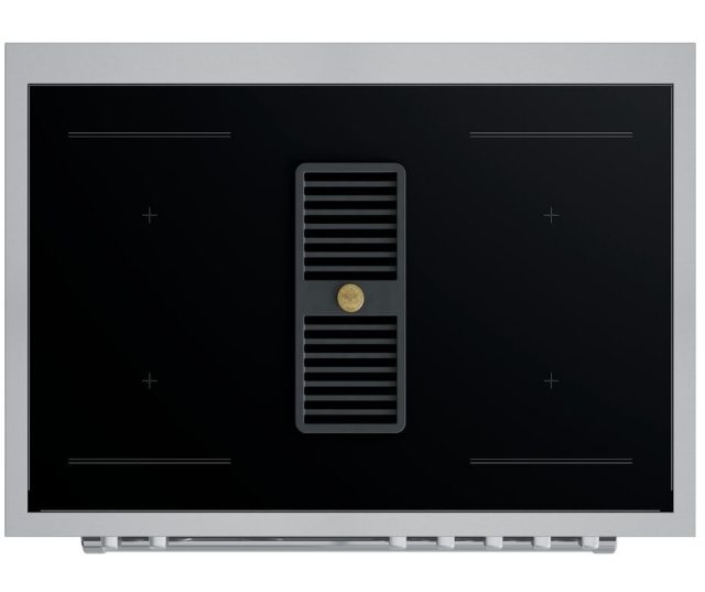 Bertazzoni MASCH94I1EXT afzuigkap, bovenaanzicht met inductiekookzone en centrale afzuiging