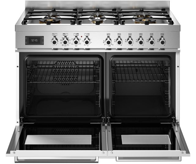 Bertazzoni PRO106L2EBIT2 geopende ovens met roosterlagen en uitschuifbare pannen