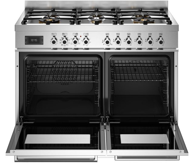 Bertazzoni PRO106L2EXT2 met geopende ovendeur en uitschuifbare lade