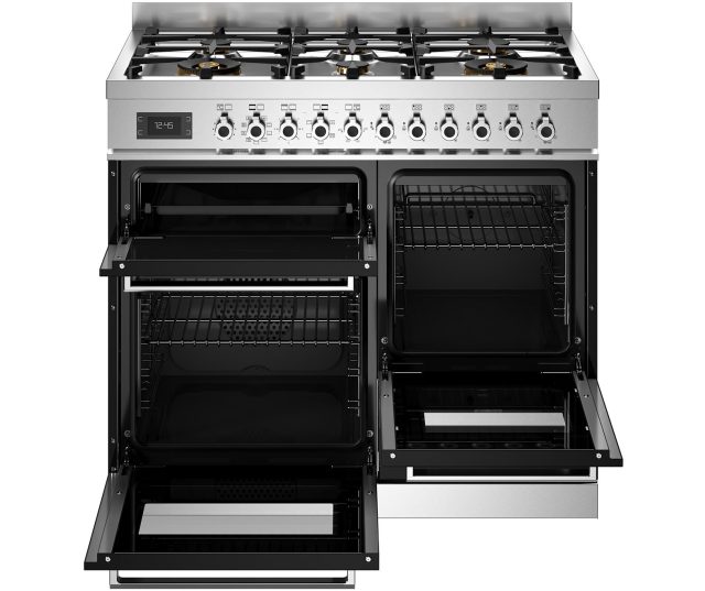 Bertazzoni PRO106L3ENET2 fornuis met geopende ovens en lade