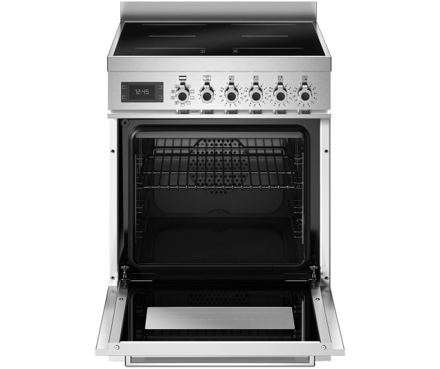 Bertazzoni PRO64I1EBIT2 fornuis met geopende ovendeur en uittrekbare pan