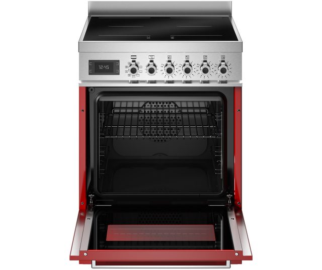 Bertazzoni PRO64I1EROT2 fornuis met geopende ovendeuren en uitschuifbare lade
