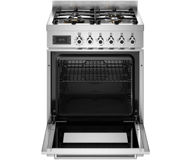 Bertazzoni PRO64L1EXT2 fornuis met geopende oven en uittrekbare bakplaat