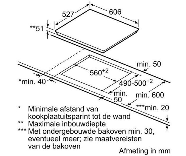 Maattekening Bosch PIB672F17E kookplaat