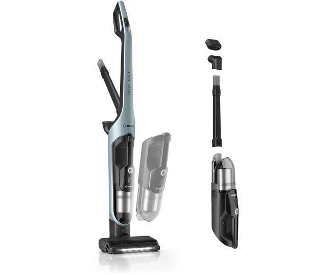 Bosch BCH4SM28 Flexxo Serie 4 draadloze stofzuiger met twee stofzuigers, kruimeldief en accessoires in vooraanzicht