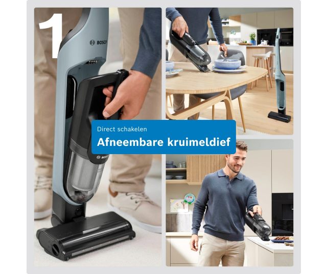 Bosch BCH4SM28 vervangbare accessoires inclusief steelstofzuiger, kruimeldief en hulpstukken uitgelegd