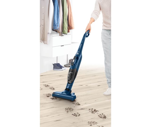 Bosch BCHF216S blauwe 2-in-1 steel-/kruimelzuiger / stofzuiger