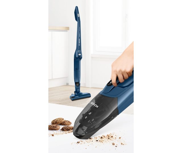 Bosch BCHF216S blauwe 2-in-1 steel-/kruimelzuiger / stofzuiger