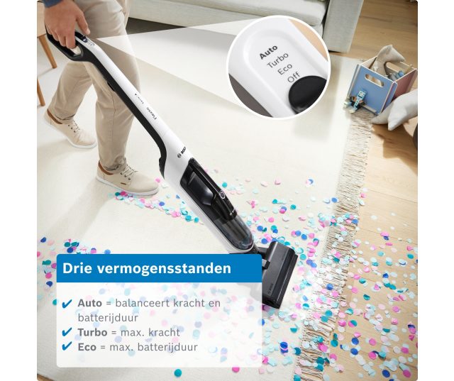 Bosch BHH4WM28 in handheld modus schoonmaken houten tafel met stofdoeken