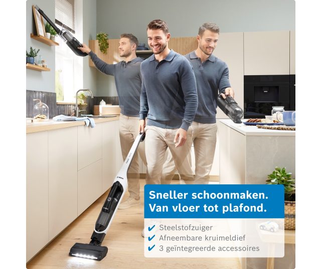 Bosch BHH4WM28 afneembare kruimeldief wordt leeggeschud boven tafel