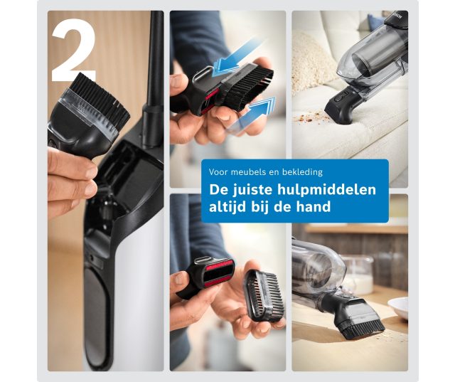 Bosch BHH4WM28 uitschuifbare zuigbuis en bedieningspaneel in hand