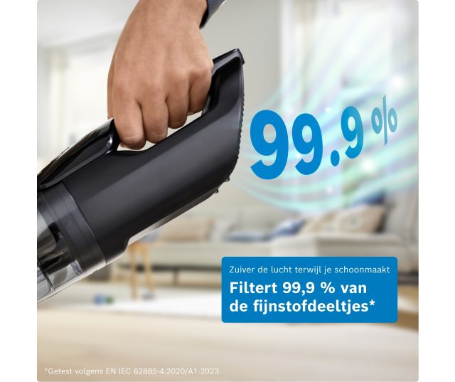 Bosch BHH4WM28 stofzuiger volledige zijkant met waterreservoir en afneembare onderdelen