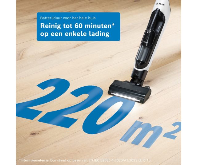 Bosch BHH4WM28 stofzuiger in gebuikt in woonkamer met gekleurde confetti op vloer