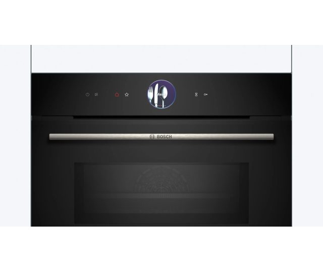 Bosch CMG7361B1 compacte oven, frontaanzicht met digitaal display en gecentreerde bediening