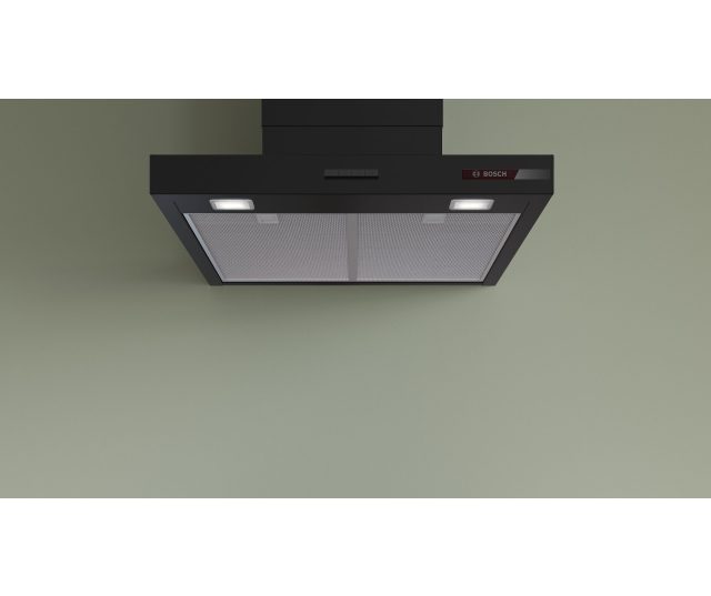 Bosch DWB65CC60 afzuigkap frontaanzicht met dubbele filtergaas en LED-verlichting zichtbaar