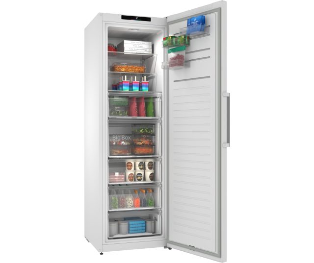 Bosch GSN36VWCG vrieskast volledig geopend vooraanzicht met lege transparante laden en Big Box compartiment