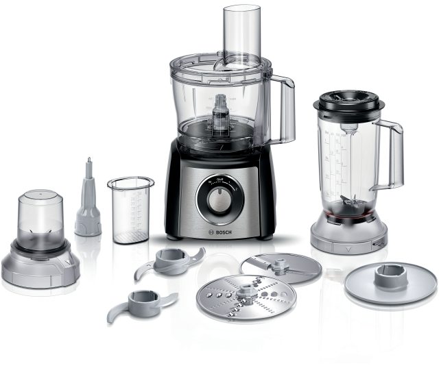 Bosch MCM3501M keukenmachine met alle accessoires en onderdelen uitgestald