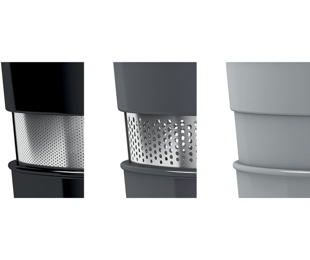 Drie filterzeefsets voor Bosch MESM731M met verschillende maasgroottes close-up detail