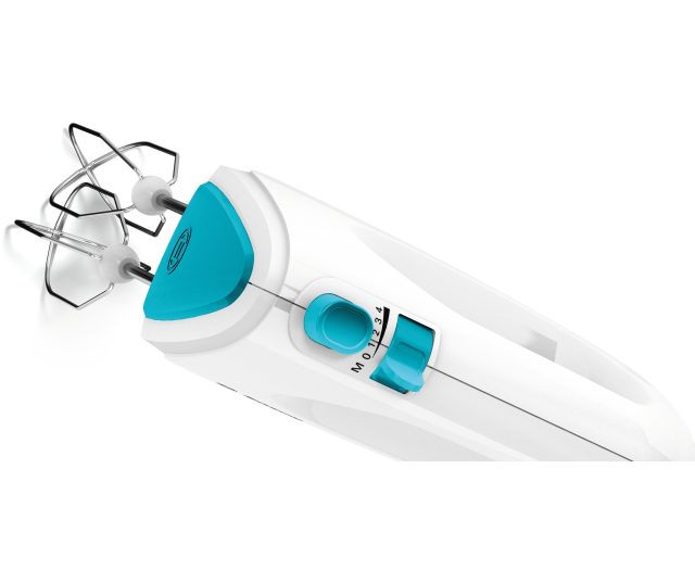 Bosch MFQ2210D handmixer detail snelheidsschakelaar en ejectorknoppen aan zijkant
