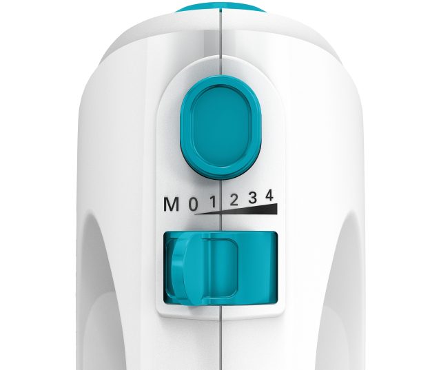 Bosch MFQ2210D handmixer bedieningspaneel met snelheidsregelaar M0-M1-2-3-4 en ejectorfunctie