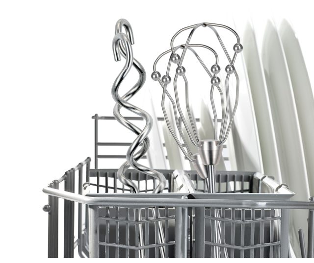 Bosch MFQ4020 handmixer accessoires in opbergmand met twee draadwispelaccessoires en doughwraakaccessoires