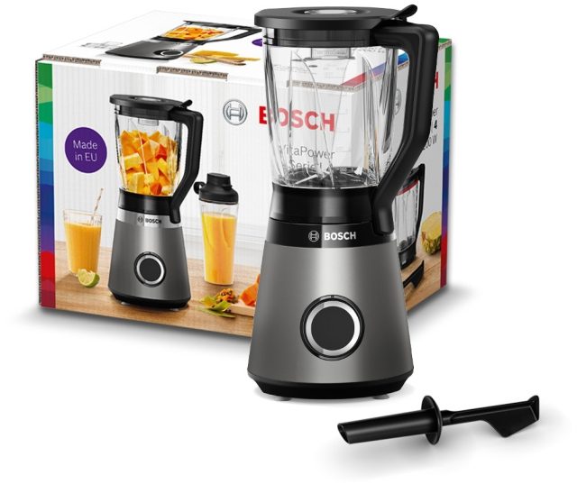 Bosch MMB6172S blender in verpakking, compleet set met motor, kan en toebehorende mengstaven