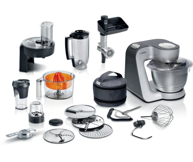 Bosch MUM59S81DE keukenmachine met alle accessoires en onderdelen, vooraanzicht