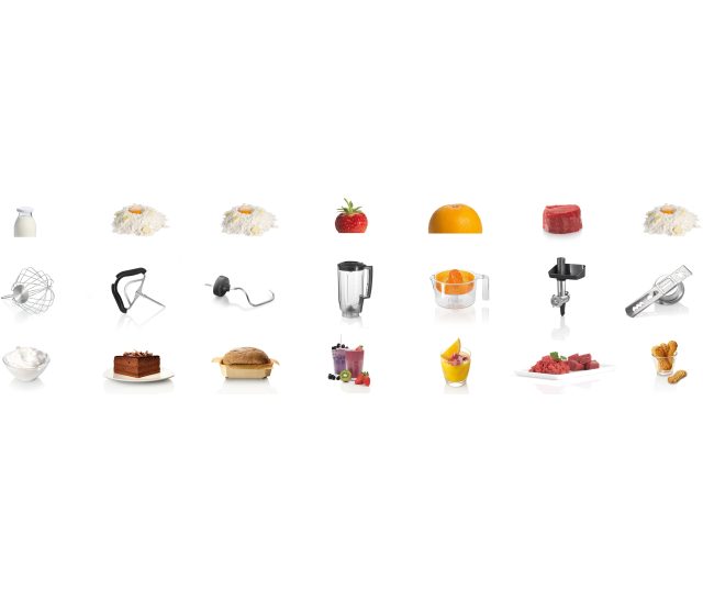 Diverse ingrediënten en afgewerkte gerechten voor gebruik met Bosch MUM59S81DE
