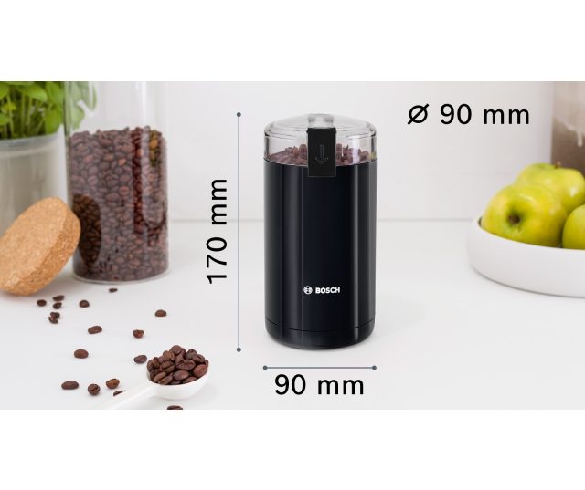 Bosch TSM6A013B koffiemolen afmetingen 90mm diameter en 170mm hoogte in keukenomgeving