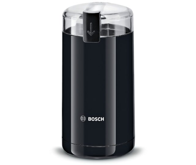 Bosch TSM6A013B koffiemolen zijkant vooraanzicht met Bosch-logo en transparante schacht