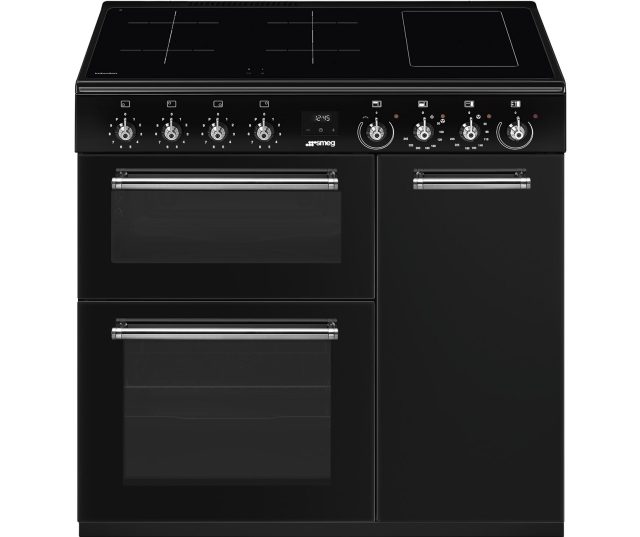 SMEG CX93IMBL inductie fornuis zwart 90 cm breed frontaanzicht