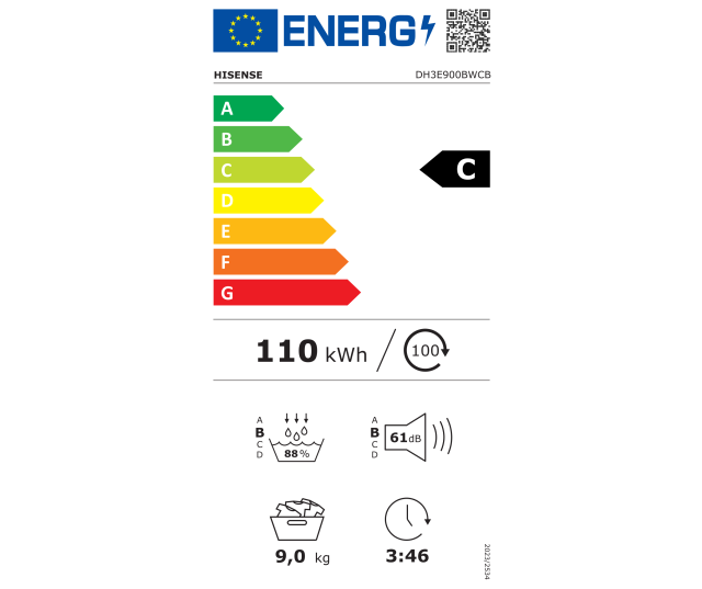 Hisense DH3E900BWCB zuinige warmtepomp droger