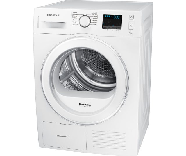 Dankzij de warmtepomp techniek bij de DV70F5E2HGW behaalt deze droger een energieklasse A - 50% label