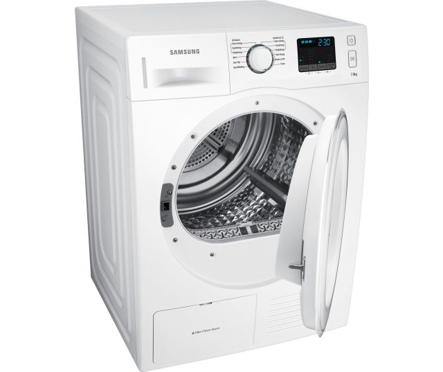 De Samsung DV70F5E2HGW warmtepomp droger is uitgevoerd met CrystalGloss design