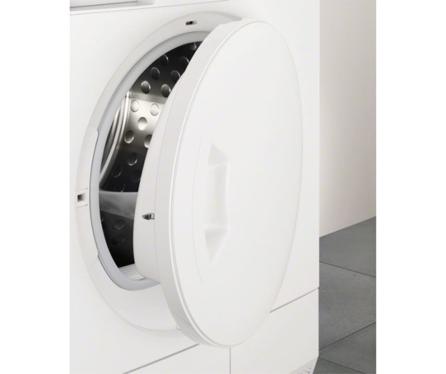 De ronde deur en het design van de droger past perfect bij de serie wasautomaten van electrolux