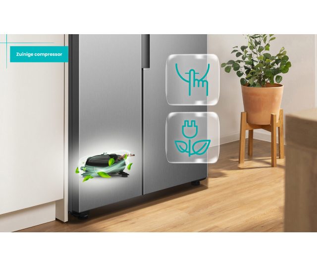 ETNA AKV6178RVS onderkant compressor en zuinige compressor feature illustratie