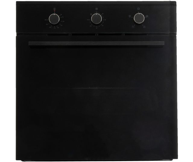 Exquisit EBE60-2 oven, bedieningspaneel met drie draaiknopen en symbolen voor temperatuur en functies