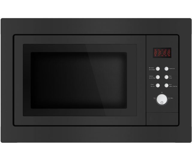 Exquisit EMW2546HIBLACK magnetron combi ingebouwd in keukenkast, frontaanzicht met gesloten deur en bedieningspaneel rechts