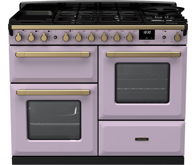 Falcon Estel Deluxe 110 in Heather paars – uniek gasfornuis met rijslade