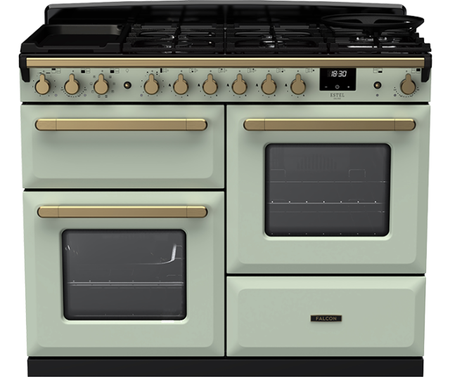 Falcon gasfornuis 110 cm in mint kleur met ovens en keramische bakplaat